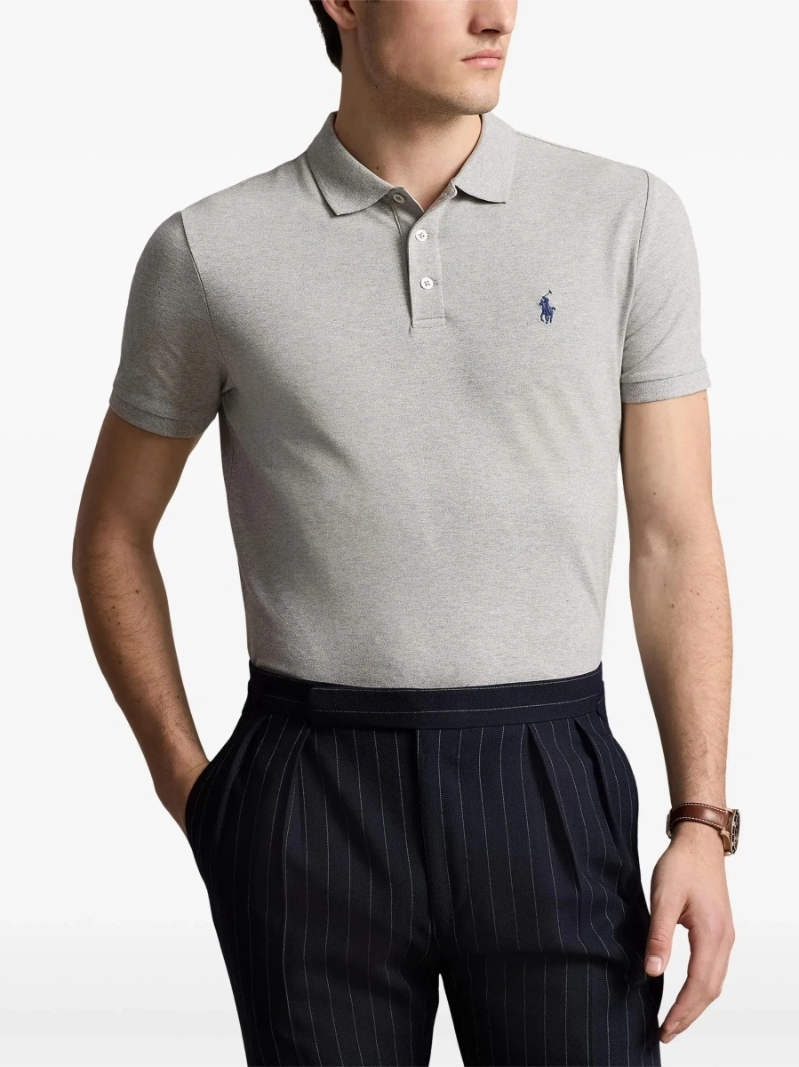Tricou polo Ralph Lauren gri din bumbac 'Custom Fit' - Img 5