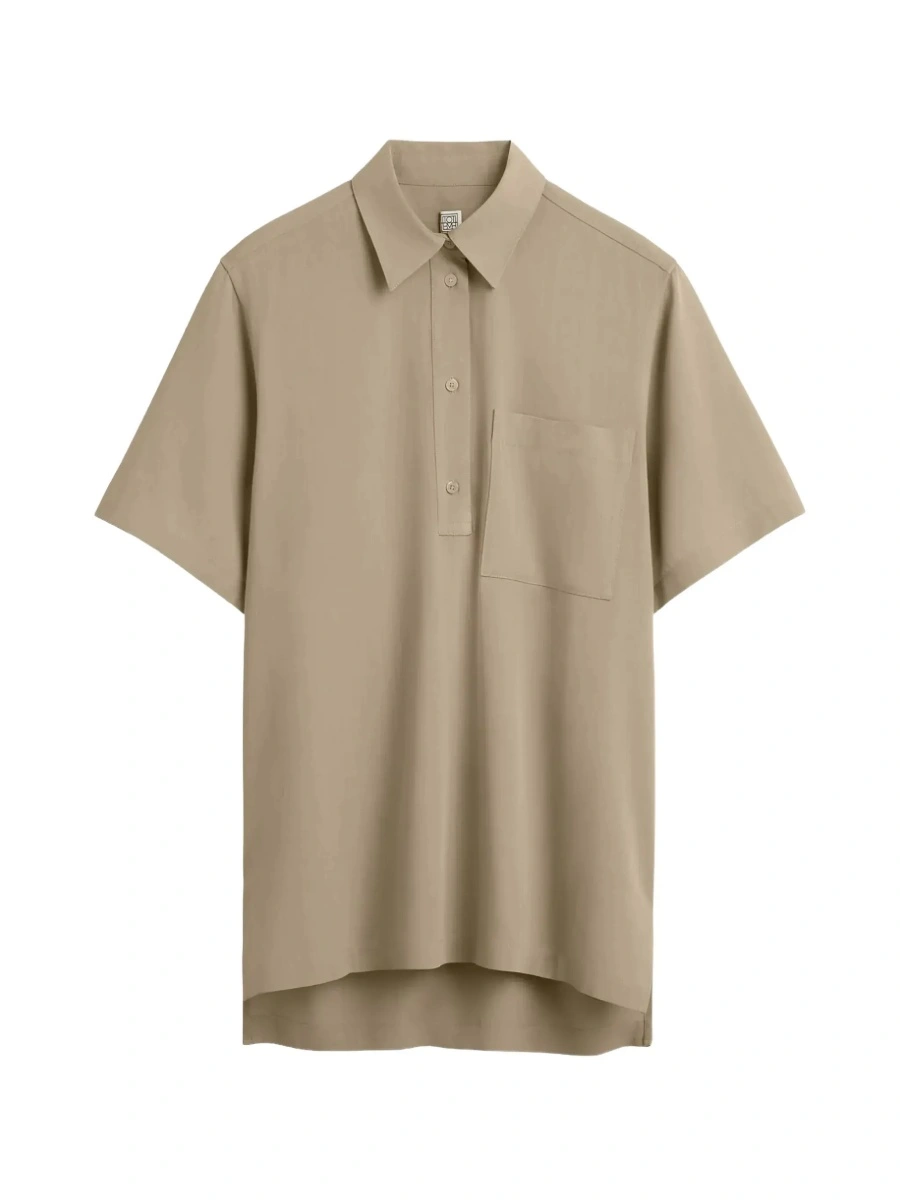 Tricou polo TOTEME bej din lana - Img 4