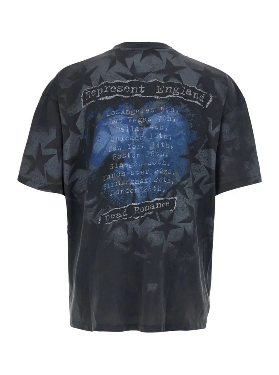 Tricou 'Romance' Black Crew Neck T-shirt with Maxi Print on Front and Back and Faded Design in Cotton for Men - Img 2