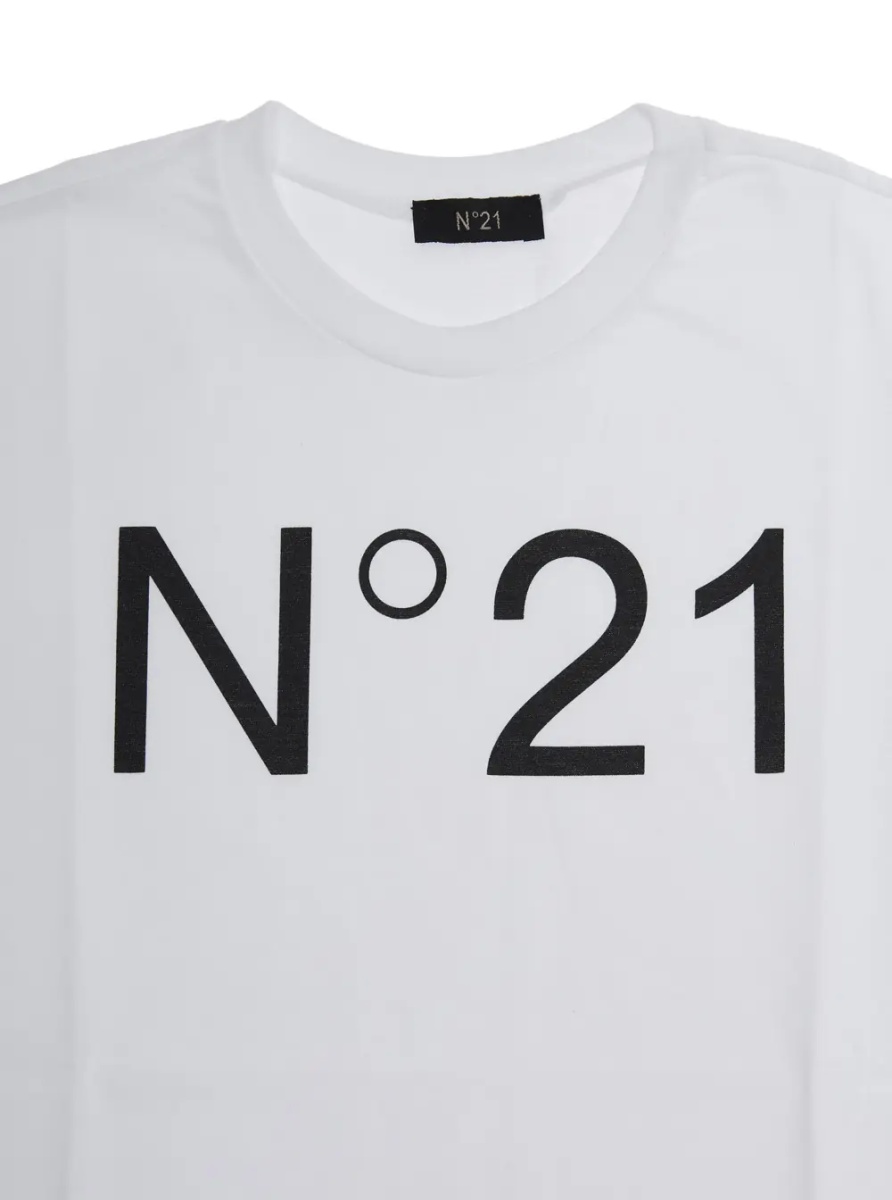 Tricou T-Shirt 'N°21' Crew Neck with Maxi Logo Print on the Front in White Cotton Girl - Img 3