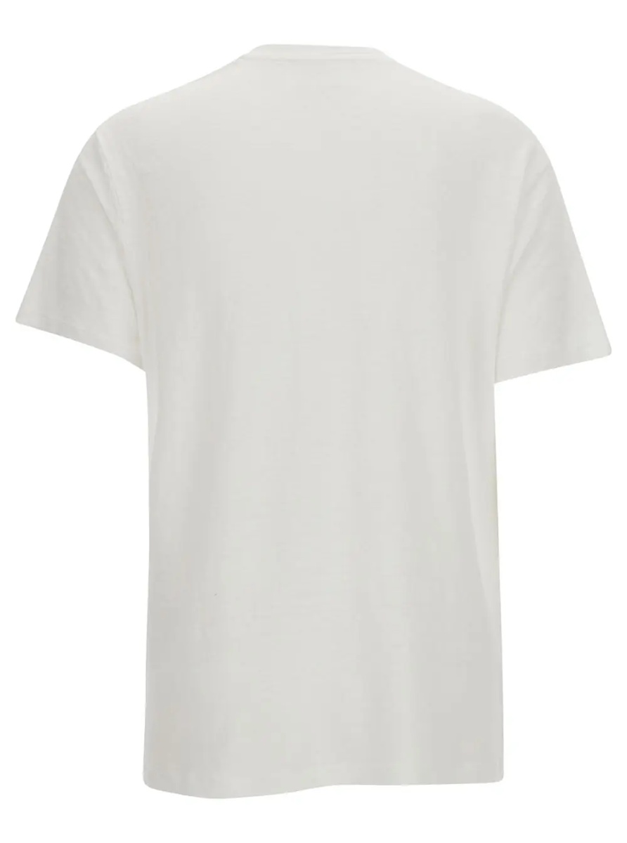 Tricou White Crew Neck T-Shirt with Contrast Logo Print in Linen for Women - Img 2