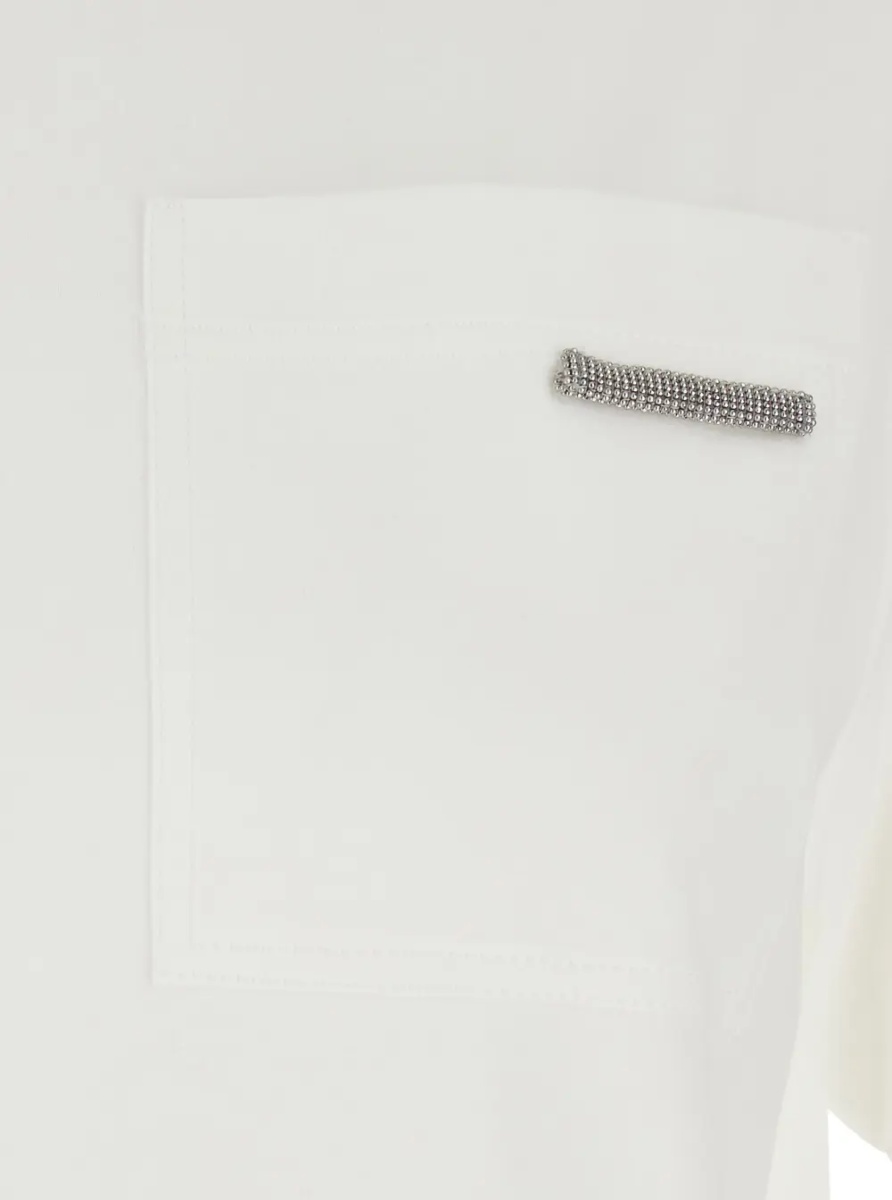 Tricou White Crew Neck T-Shirt with Monile Detail on the Front in Cotton for Women - Img 3