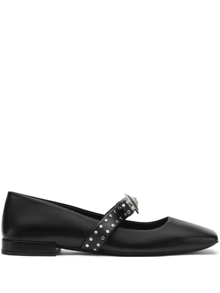 Balerini Versace Gianni Ribbon negri din piele