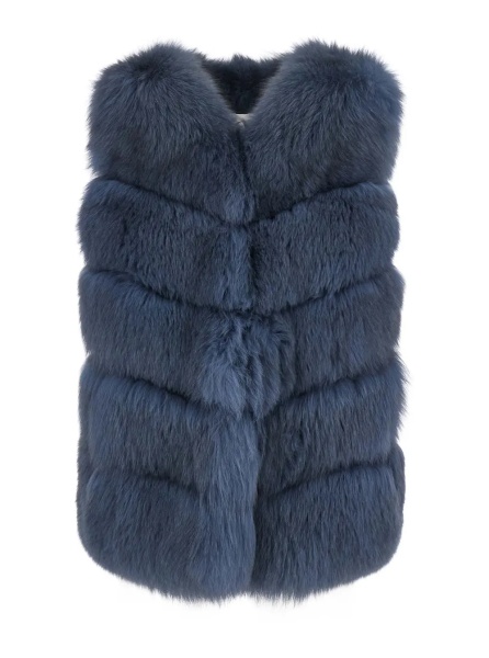 Blanuri blue fur with hidden closure and sleeveless design in fur for women