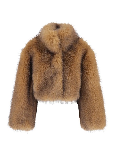 Blanuri brown Jacket in with round collar and long sleeves in synthetic fur women