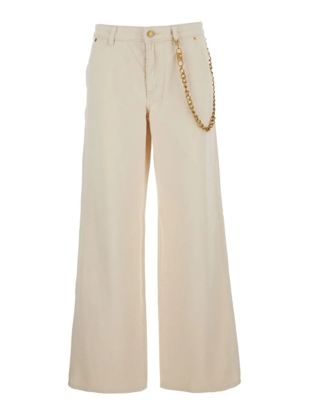 Blugi Beige Jeans with Wide Leg and Chain Detail in Denim Woman