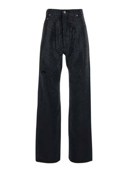 Blugi Black Jeans with Belt Loops and All-Over Crystal Embellishments in Denim Woman