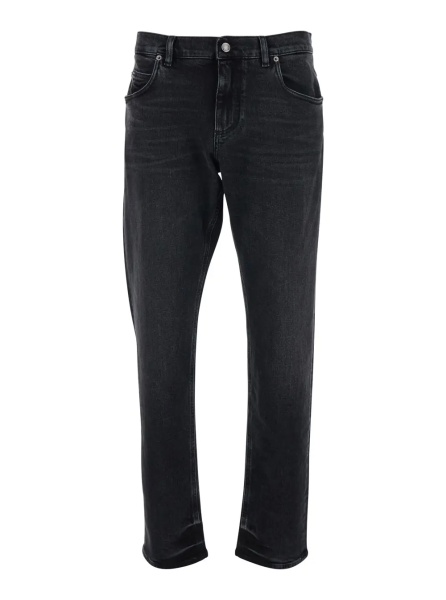 Blugi Black Jeans with Logo Patch on the Rear and Belt Loops in Denim Man