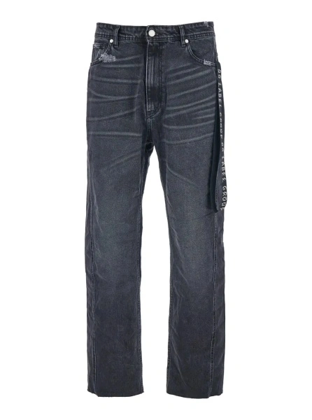 Blugi Black Jeans with Logo Patch on the Rear and Side Strap with Logo in Denim Man