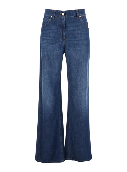 Blugi Blue five-pocket jeans with faded effect in blue denim woman