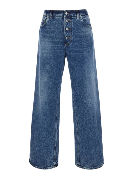 Blugi blue jeans with applied logo patch on the back in denim men