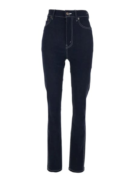 Blugi Blue Jeans with Logo Patch on Pocket and Contrast Stitching in Blue Denim Women
