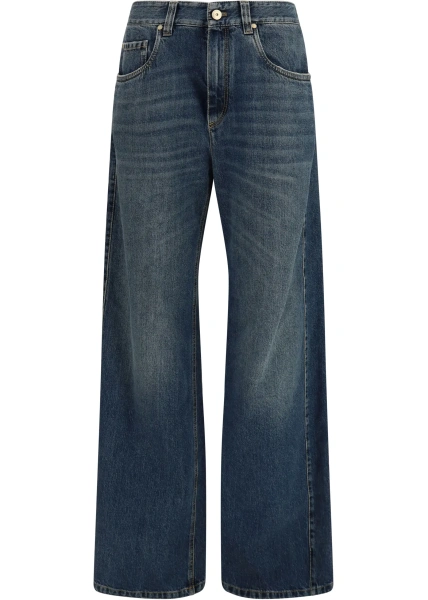 Blugi Brunello Cucinelli multicolor din bumbac si denim