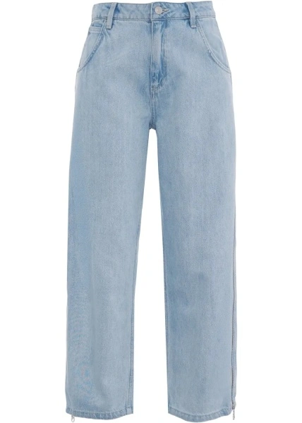 Blugi drepti Seventy & Mochi albastri din denim 'Bo Zip'
