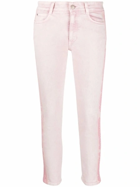 Blugi drepti Stella McCartney roz din bumbac si spandex/elastan
