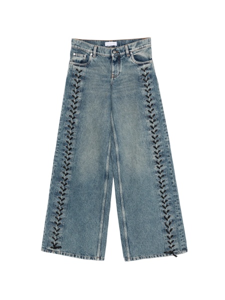 Blugi evazati Stella McCartney albastri din bumbac si metal