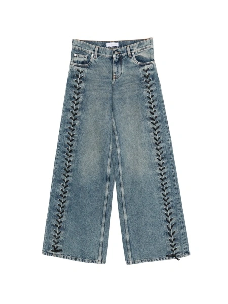 Blugi evazati Stella McCartney albastri din bumbac si metal