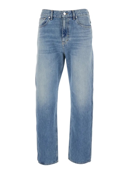 Blugi Light Blue Denim Jeans with Logo Patch on the Back and Belt Loops for Men