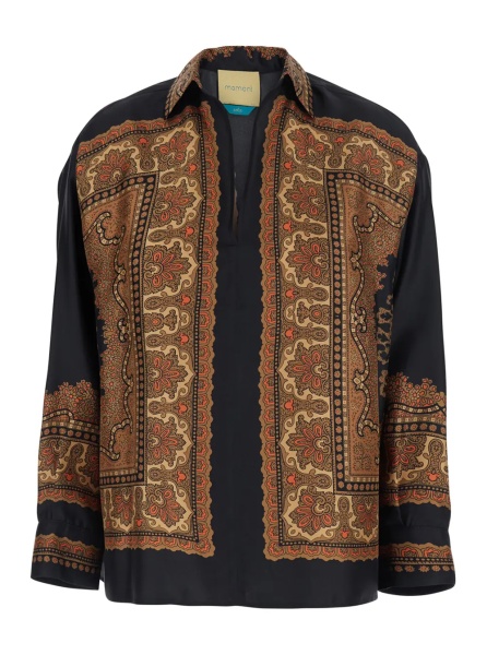 Bluza MOMONÌ 'EIKI' black Blouse with V-neck and all-over print in silk for women