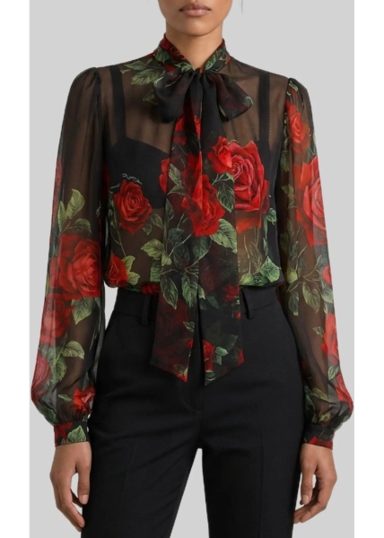 Bluza Red Rose Chiffon Blouse