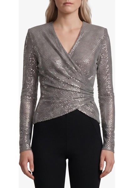 Bluza Rhinestone Mesh Wrap Top