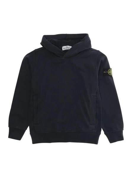 Bluze Blue Hoodie with Fixed Hood and Logo Patch on Sleeve in Cotton for Kids