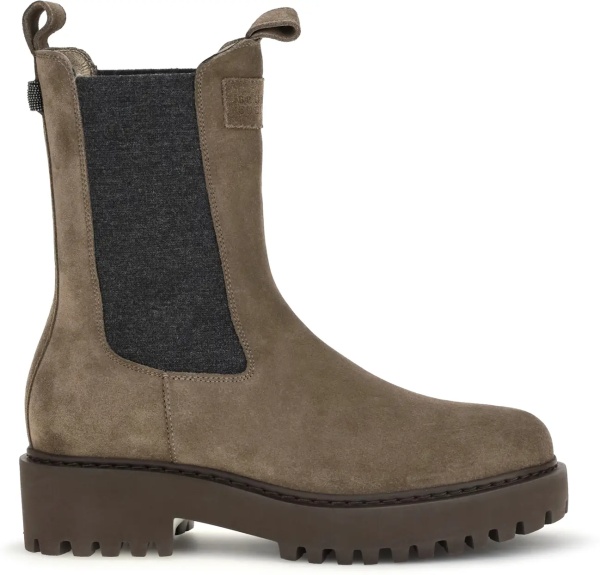 Bocanci Suede ankle Boots with knit insert and Precious Loop detail