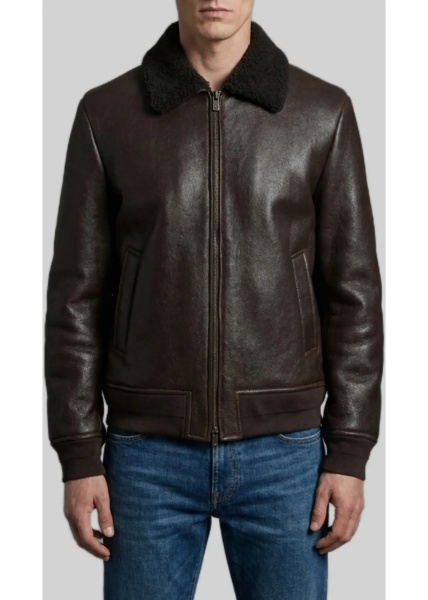 Bomber Dark Leather Shearling Bomber Jacket