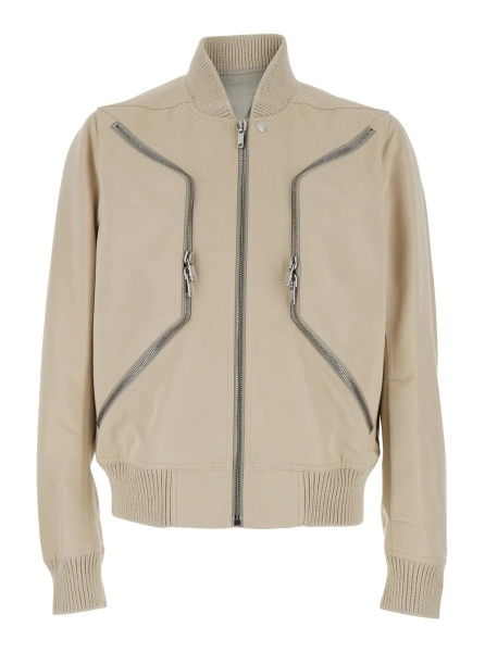 Bomber Heizer Flight Bomber Jacket with Bomber Collar and Two Zip Pockets on the Front in Beige Cotton Blend for Men