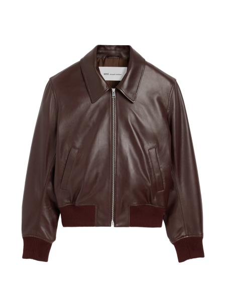 Bomber jacket AMI Paris ami de coeur maro din piele