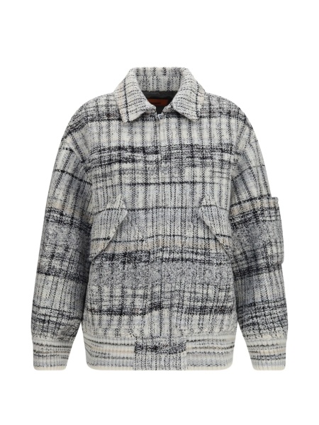 Bomber jacket MISSONI BEACHWEAR alba din bumbac si lana