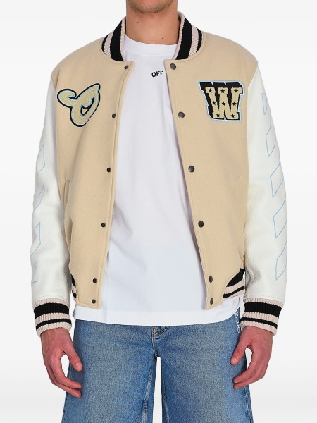Bomber jacket Off-White neutra din piele si lana