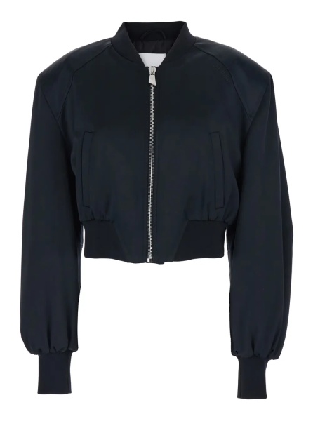 Bomber Short Bomber Jacket with Tone-on-Tone Logo Embroidery on the Front in Black Viscose for Women