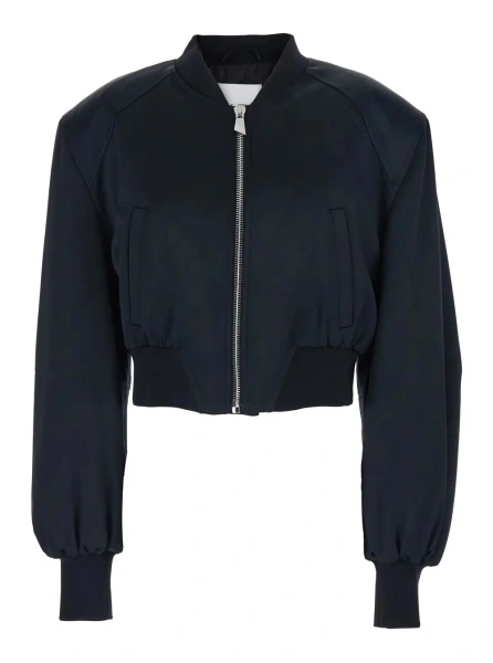 Bomber Short Bomber Jacket with Tone-on-Tone Logo Embroidery on the Front in Black Viscose for Women