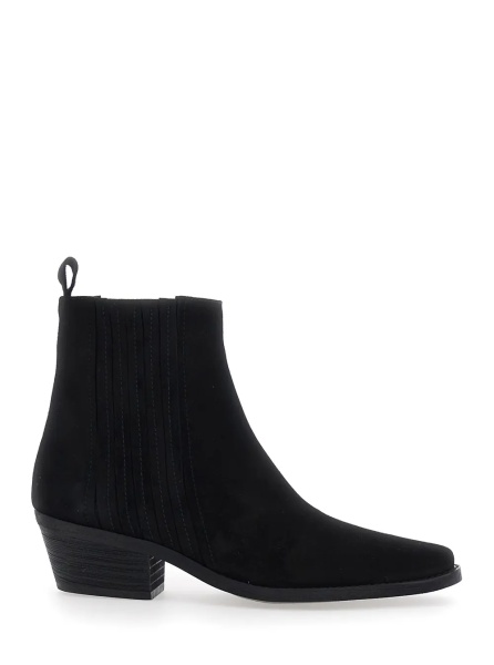 Botine Black Ankle Boots with Low Block Heel in Suede for Women