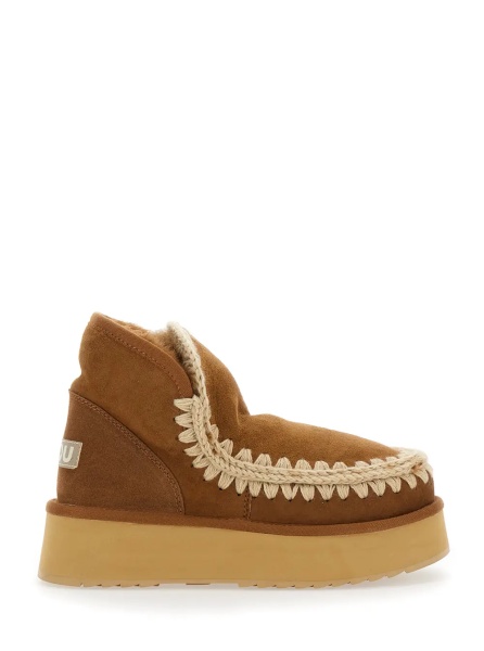 Botine 'Mini Eskimo' Beige Ankle Boots with Logo Patch on the Rear in Leather and Suede Woman