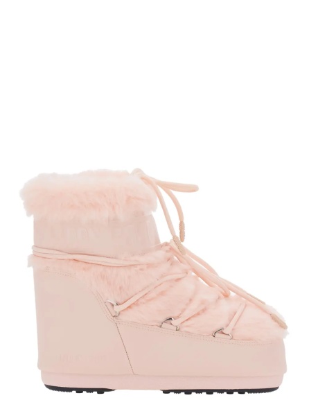Botine Pink ankle boots with logo lettering and lace-up closure in Tech Fabric and eco fur women