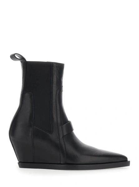 Botine 'SHARP WEDGE SLIVER' Black Ankle Boots with pointed design and tapered wedge in leather for women