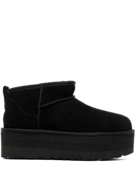 Botine W CLASSIC ULTRA MINI PLATFORM Black Ankle Boot with Round Toe and Rubber Platform in Leather for Women