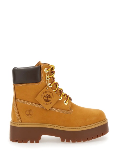 Botine Waterproof Ankle Boots with Nubuck Leather Logo Tag Beige Woman