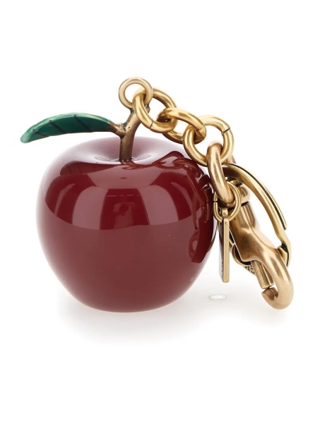 Brelocuri gold and red Keychain with apple shape and embossed logo in metal for women