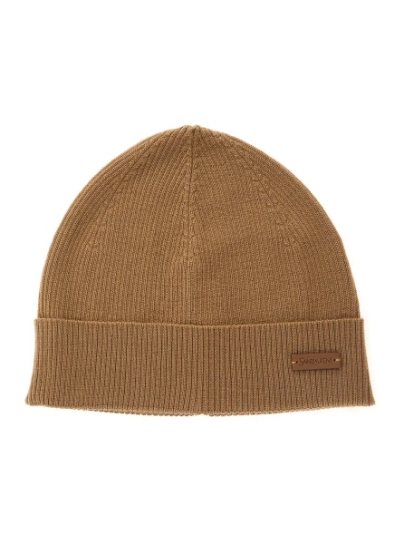 Caciula Beige Knit Beanie with Logo Patch on the Front in Wool Woman