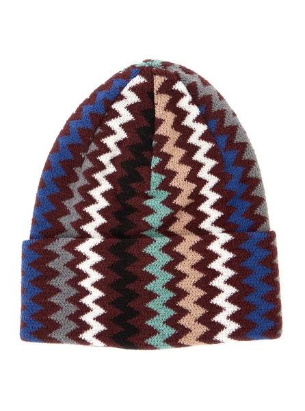 Caciula Multicolor beanie with turn-up brim ZigZag motif in wool blend for men