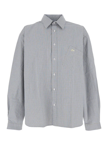 Camasa Beige Shirt with Logo Embroidery on the Front and All-Over Check Motif in Cotton Man