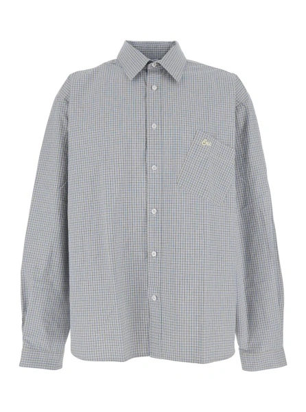 Camasa Beige Shirt with Logo Embroidery on the Front and All-Over Check Motif in Cotton Man