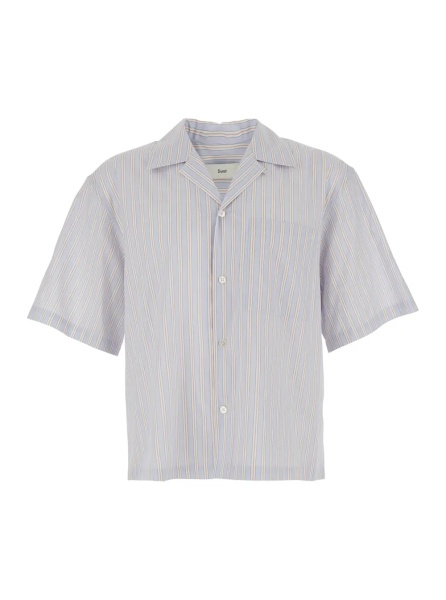 Camasa Beige Shirt with Open Collar and All-Over Striped Motif in Cotton for Men