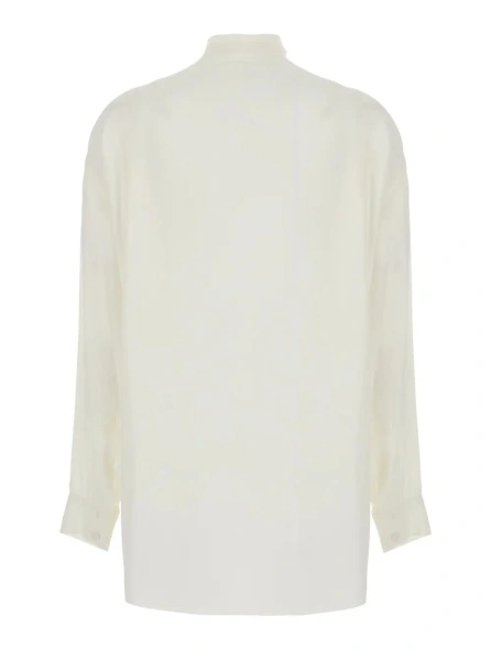 Camasa beige shirt with wide foldable collar in cotton Women