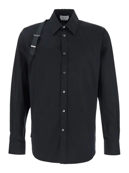 Camasa Black 'Harness' Shirt with Classic Collar and Strap Detail on Sleeve in Cotton for Men