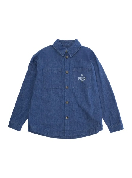 Camasa Blue Jacket with Classic Collar and Logo Lettering Embroidery on the Front in Denim Boy