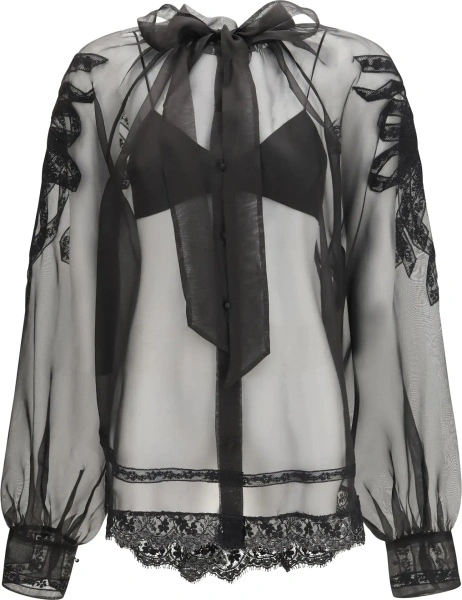 Camasa casual Ermanno Scervino neagra din dantela